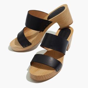Madewell Black Leather Sandal Clogs with Wood Platform
